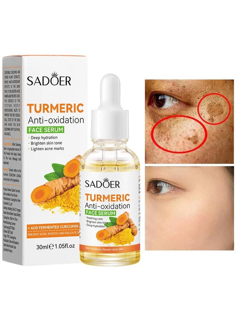 SADOER Turmeric Anti Oxidant Face Serum Deep Intensive Hydrating Prevent Acne Moisturizing Smoothening Firming and Brightening Care Serum Turmeric Repair Serum Turmeric Dark Spot Corrector Serum 30ml - Image 2